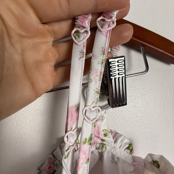 For Love & Lemons Naima Bustier Corset Top – Pink Floral Lace-Up Ribbon Tie - Picture 7 of 12